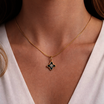 Žluté zlato přívěsek KVĚTINA onyx a zirkony malá